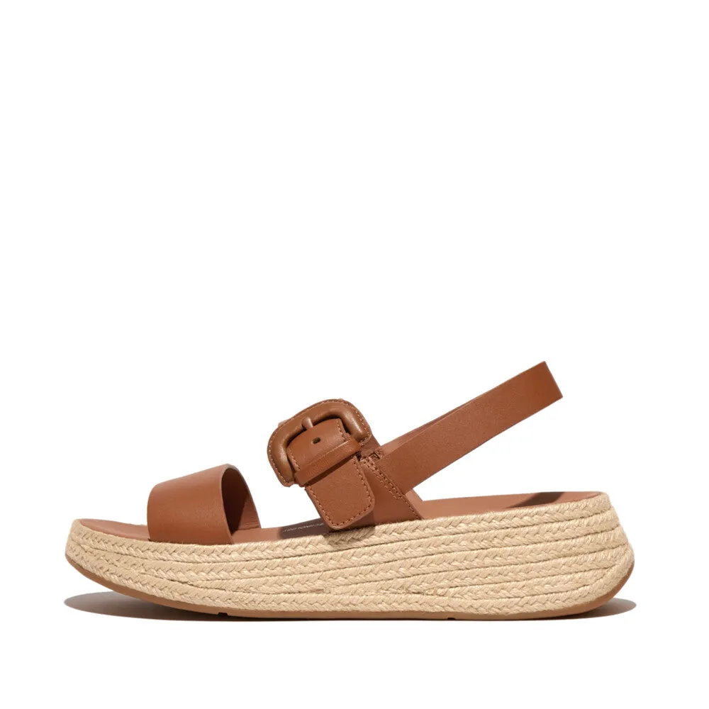 รองเท้าแตะแบบรัดส้น ผู้หญิง รุ่น F-MODE ESPADRILLE BUCKLE LEATHER FLATFORM BACK-STRAP SANDALS
