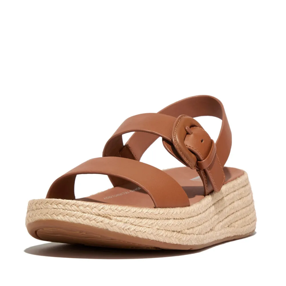 รองเท้าแตะแบบรัดส้น ผู้หญิง รุ่น F-MODE ESPADRILLE BUCKLE LEATHER FLATFORM BACK-STRAP SANDALS