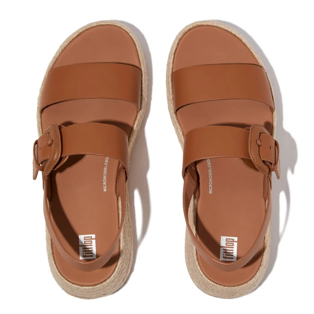 รองเท้าแตะแบบรัดส้น ผู้หญิง รุ่น F-MODE ESPADRILLE BUCKLE LEATHER FLATFORM BACK-STRAP SANDALS