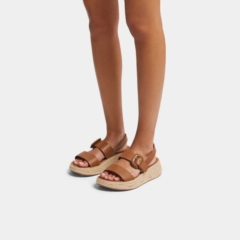 รองเท้าแตะแบบรัดส้น ผู้หญิง รุ่น F-MODE ESPADRILLE BUCKLE LEATHER FLATFORM BACK-STRAP SANDALS