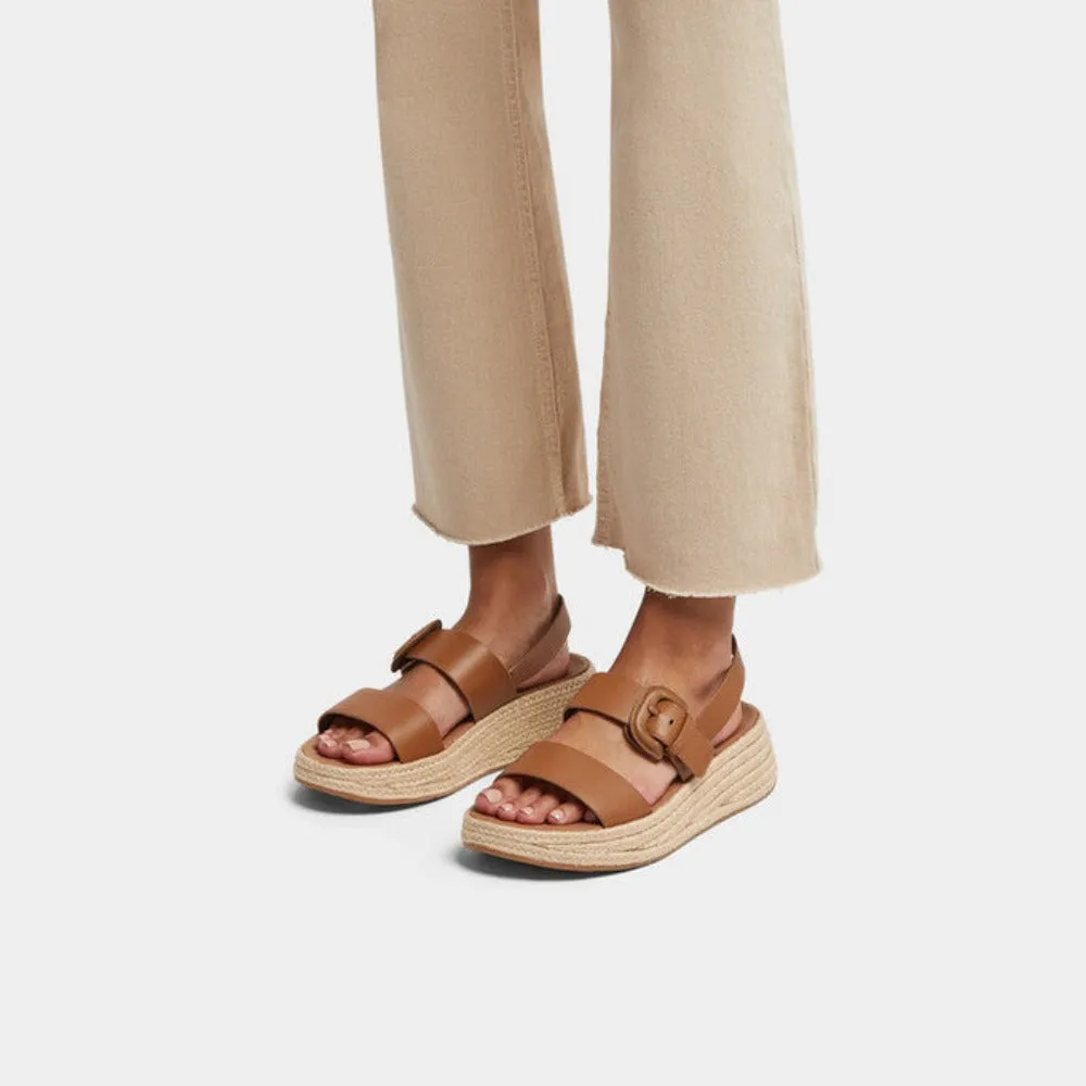 รองเท้าแตะแบบรัดส้น ผู้หญิง รุ่น F-MODE ESPADRILLE BUCKLE LEATHER FLATFORM BACK-STRAP SANDALS