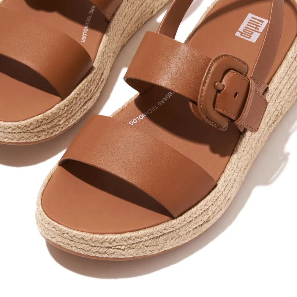 รองเท้าแตะแบบรัดส้น ผู้หญิง รุ่น F-MODE ESPADRILLE BUCKLE LEATHER FLATFORM BACK-STRAP SANDALS