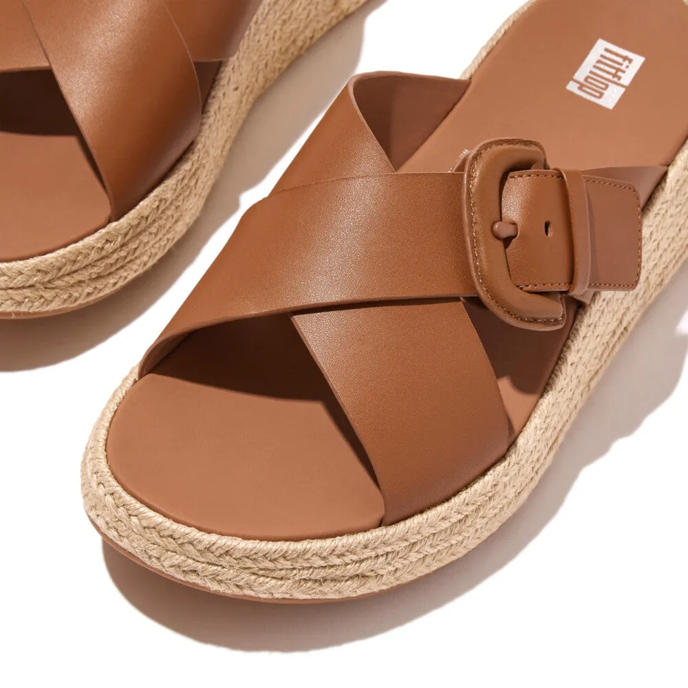 รองเท้าแตะ ผู้หญิง รุ่น F-MODE ESPADRILLE BUCKLE LEATHER FLATFORM CROSS SLIDES