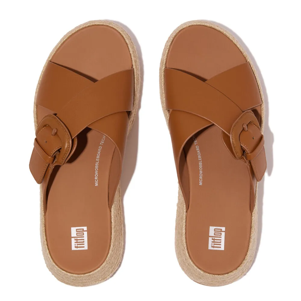 รองเท้าแตะ ผู้หญิง รุ่น F-MODE ESPADRILLE BUCKLE LEATHER FLATFORM CROSS SLIDES