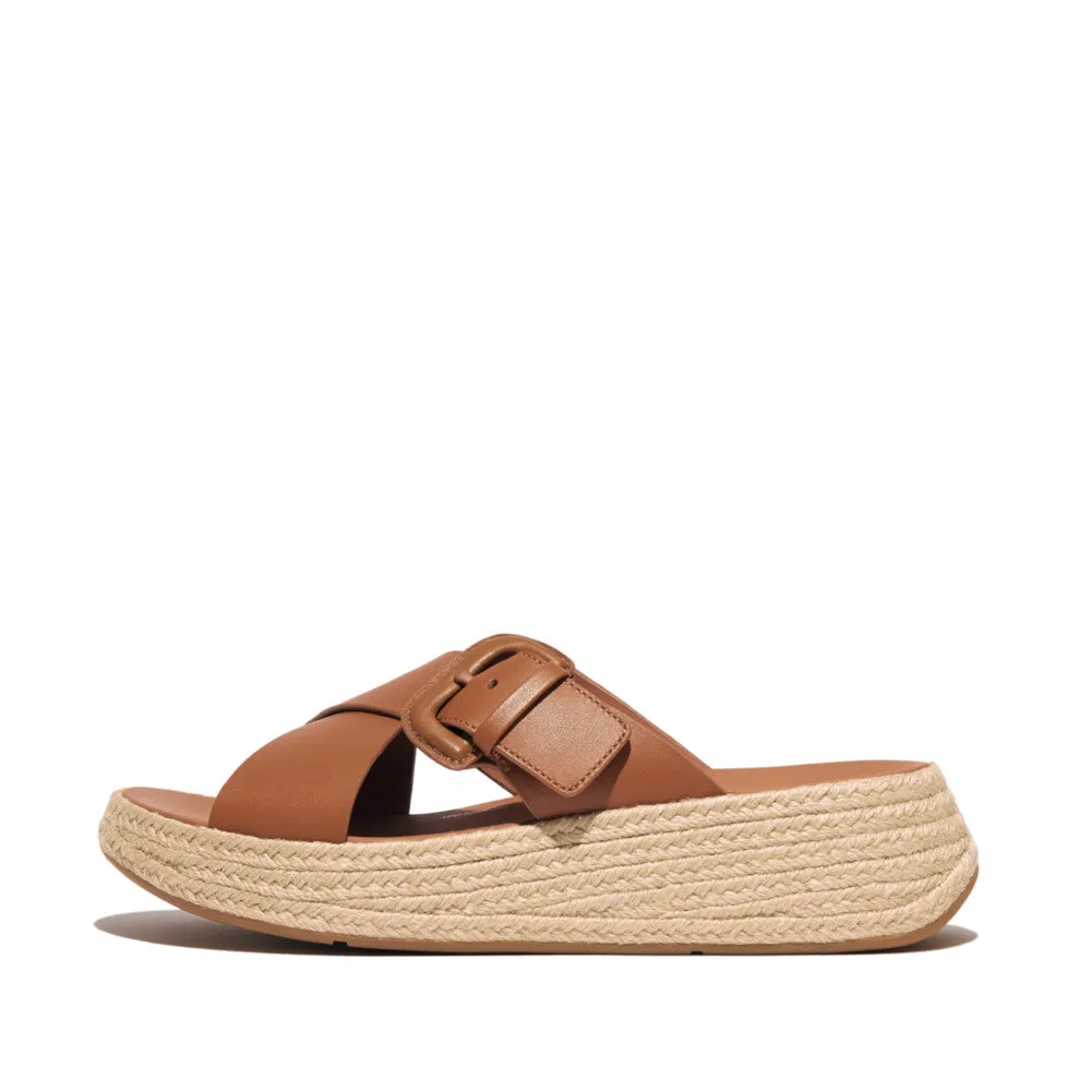 รองเท้าแตะ ผู้หญิง รุ่น F-MODE ESPADRILLE BUCKLE LEATHER FLATFORM CROSS SLIDES