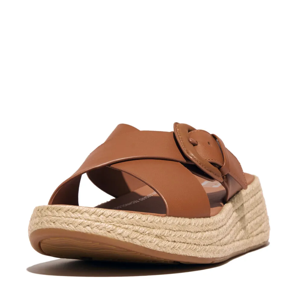 รองเท้าแตะ ผู้หญิง รุ่น F-MODE ESPADRILLE BUCKLE LEATHER FLATFORM CROSS SLIDES