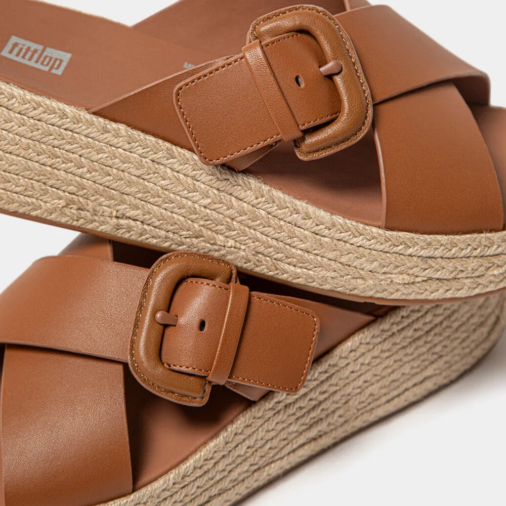 รองเท้าแตะ ผู้หญิง รุ่น F-MODE ESPADRILLE BUCKLE LEATHER FLATFORM CROSS SLIDES