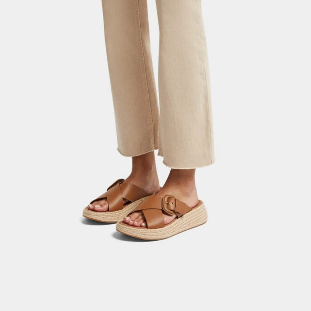 รองเท้าแตะ ผู้หญิง รุ่น F-MODE ESPADRILLE BUCKLE LEATHER FLATFORM CROSS SLIDES