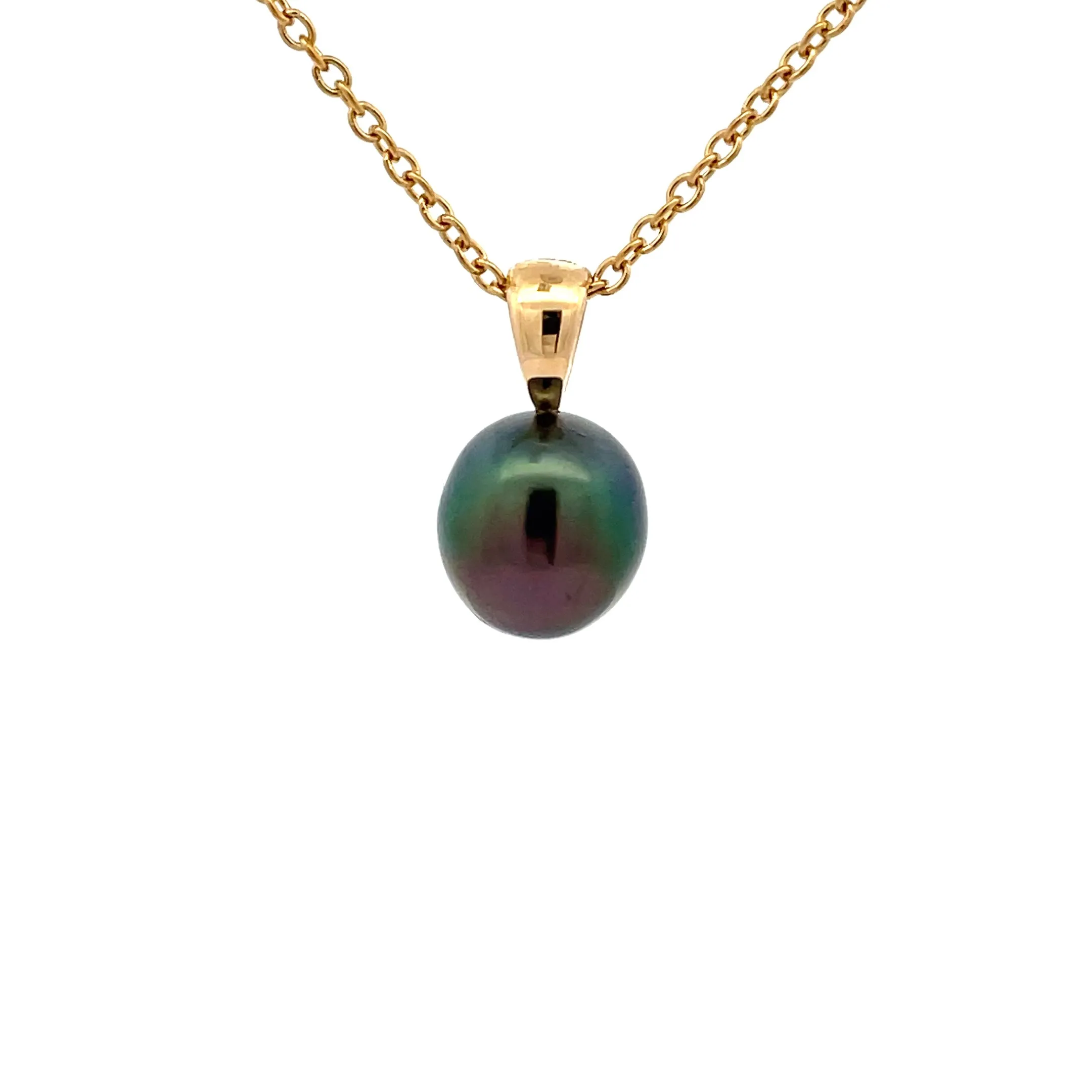 18K Yellow Gold Tahitian Cultured 9-10 mm Pearl Pendant