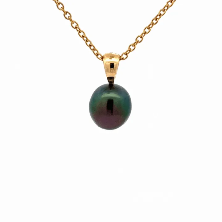 18K Yellow Gold Tahitian Cultured 9-10 mm Pearl Pendant