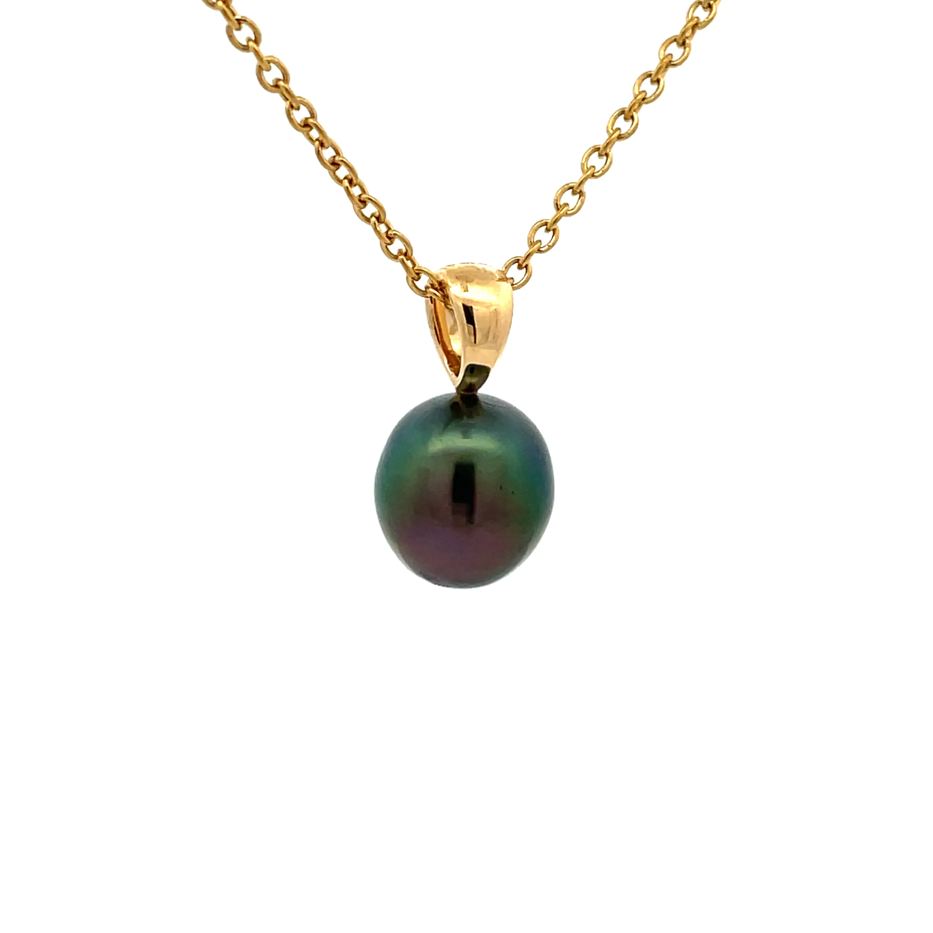 18K Yellow Gold Tahitian Cultured 9-10 mm Pearl Pendant