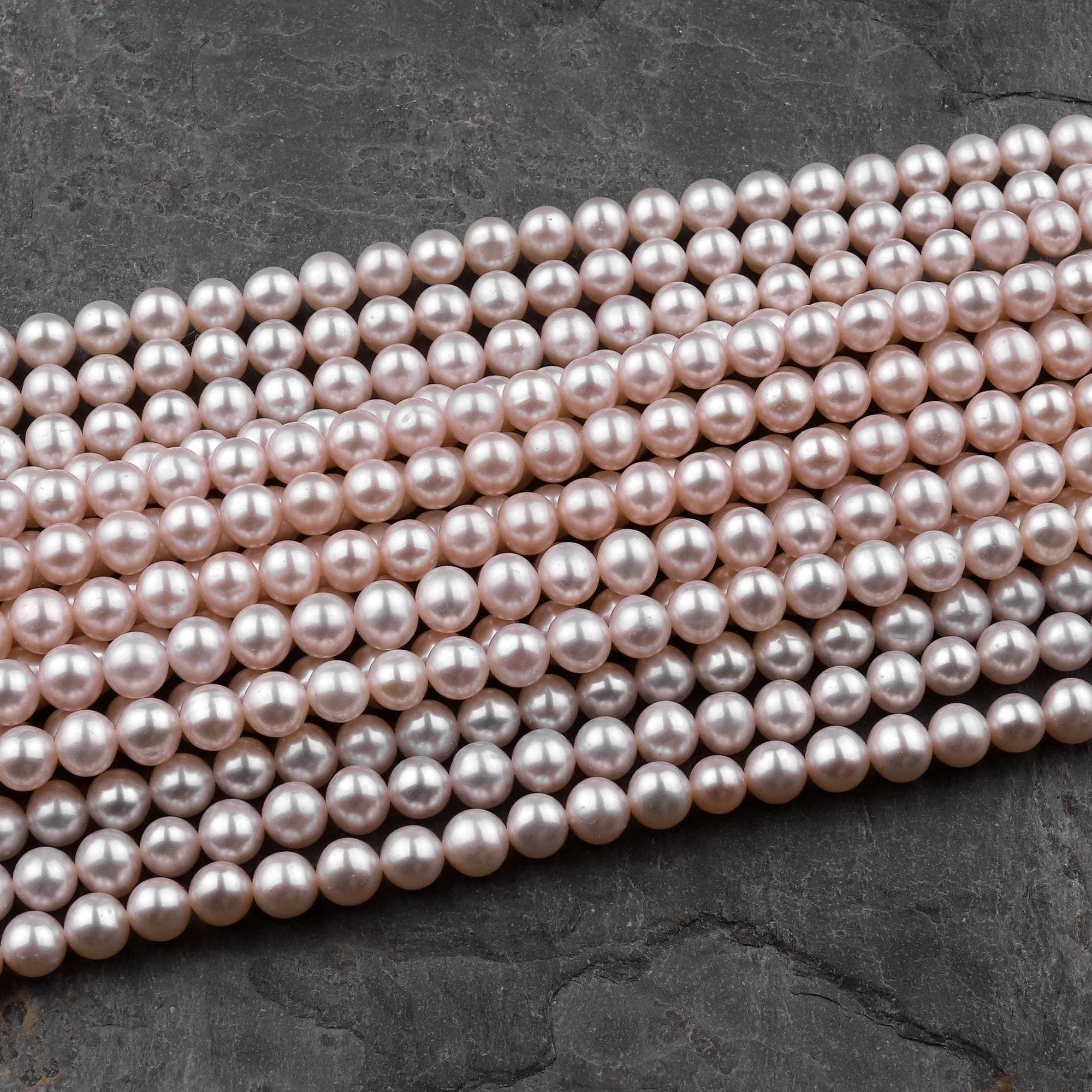 AAA Genuine Freshwater Pearl 5mm 6mm Round Iridescent Metallic Soft Pink Peach Color high Luster 16" Strand