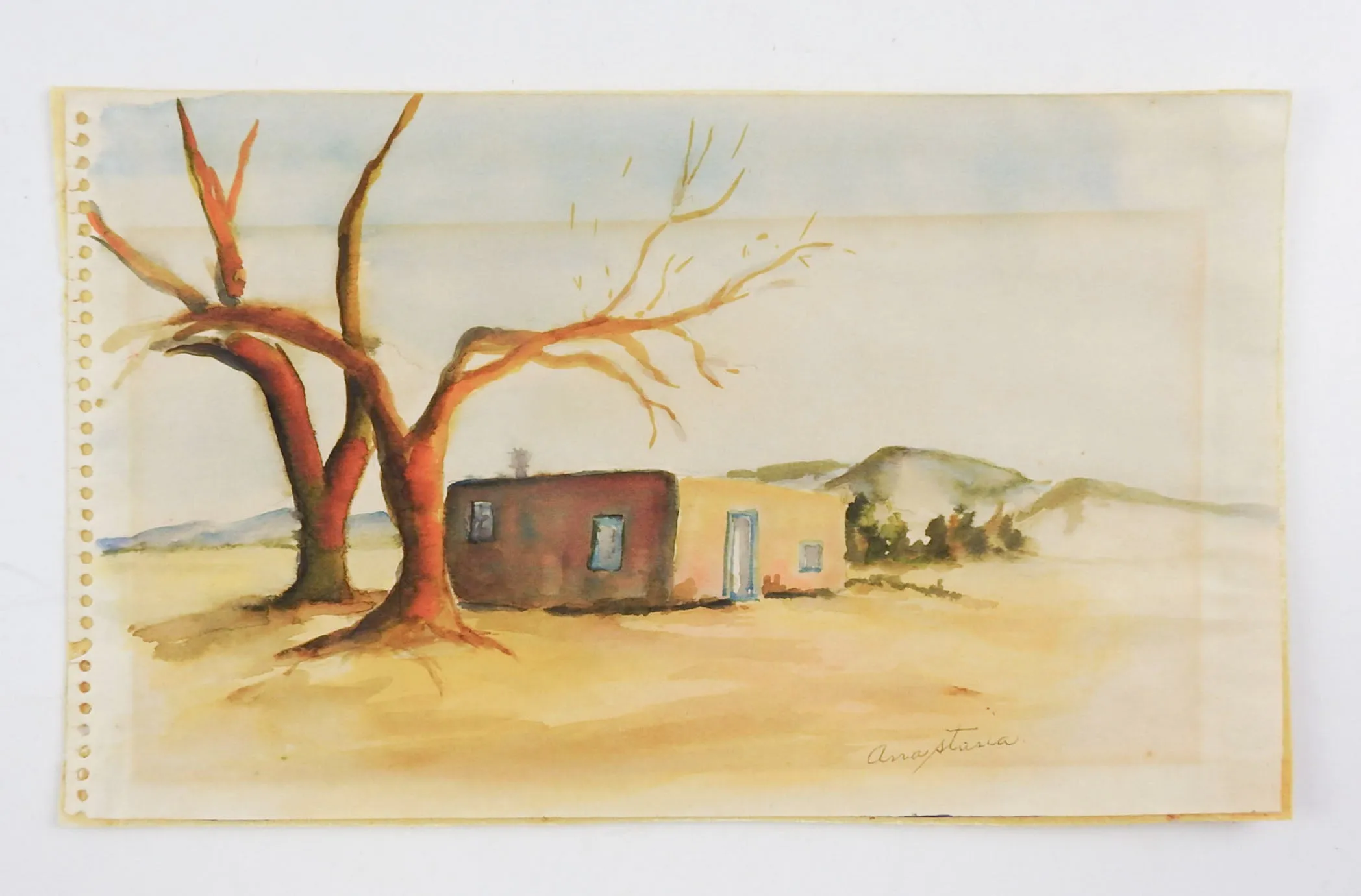 Adobe Desert Study by Anastasia Salt Watercolor Painting