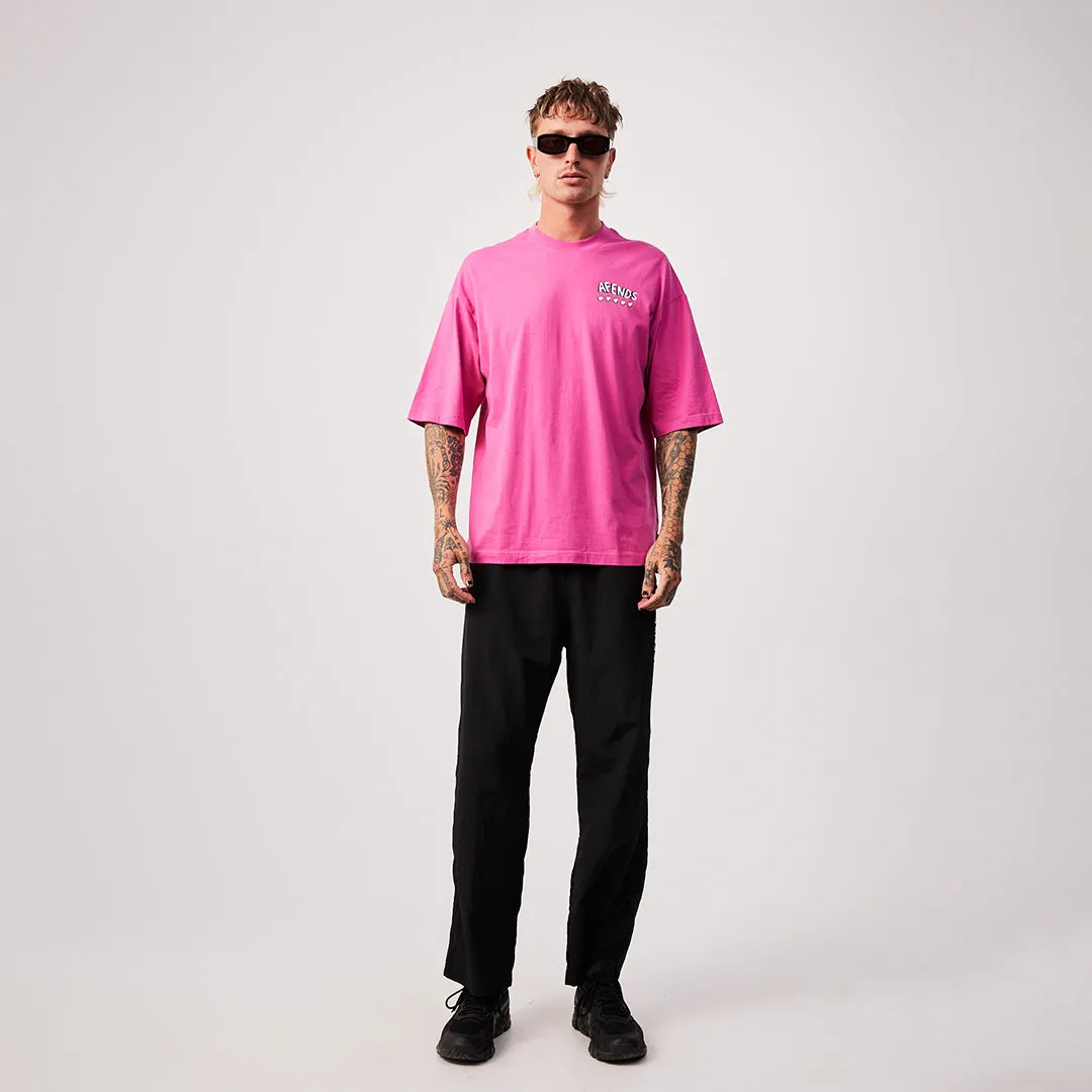 AFENDS Mens Flowers - Oversized T-Shirt - Bubblegum