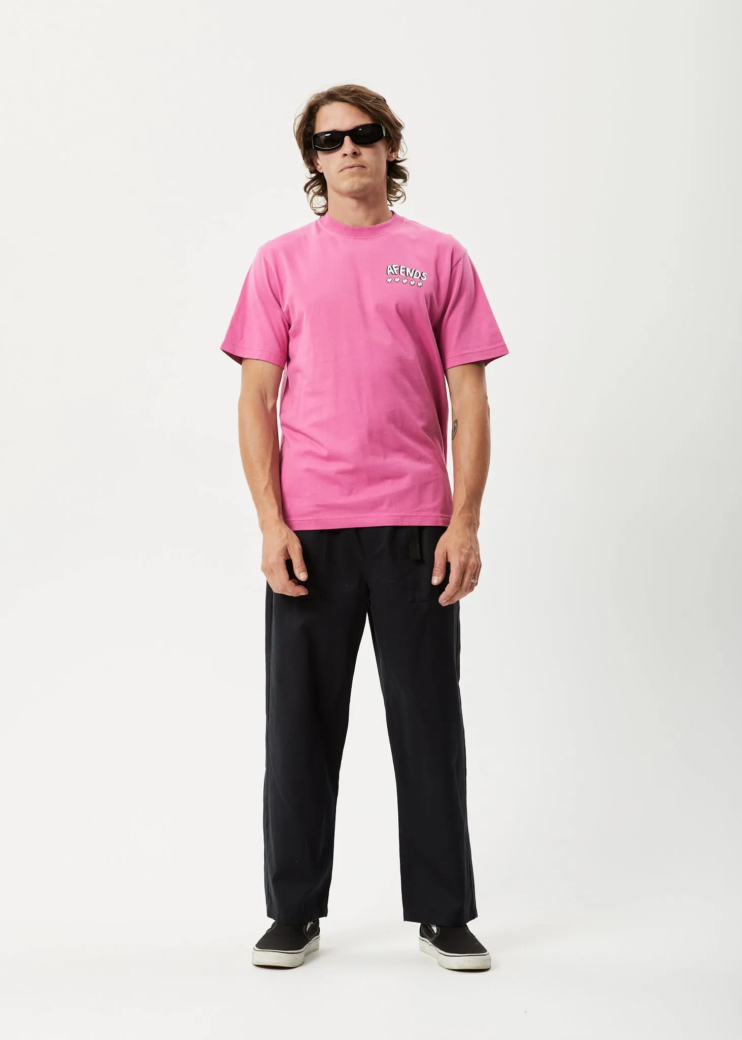 AFENDS Mens Flowers - Oversized T-Shirt - Bubblegum