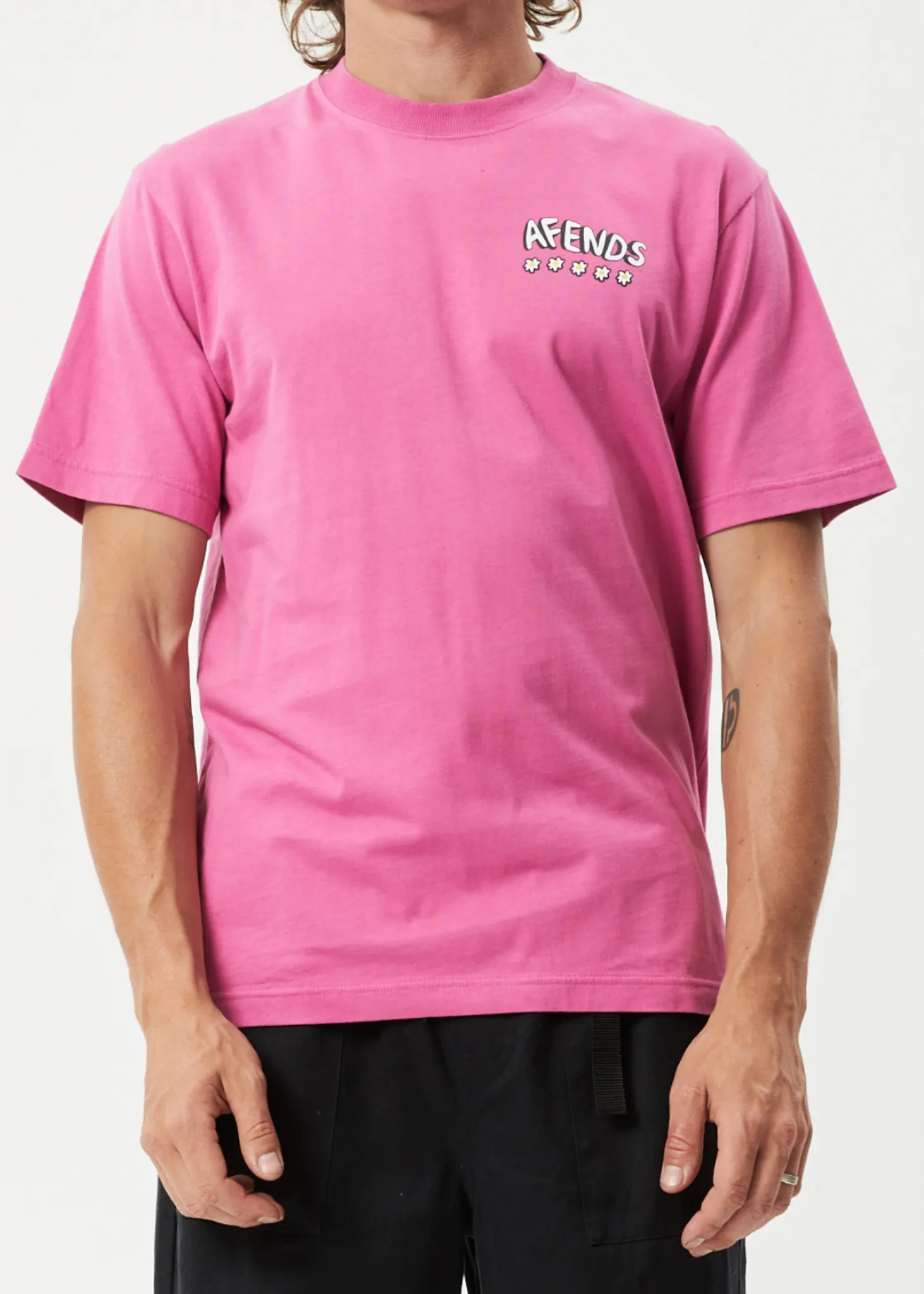 AFENDS Mens Flowers - Oversized T-Shirt - Bubblegum