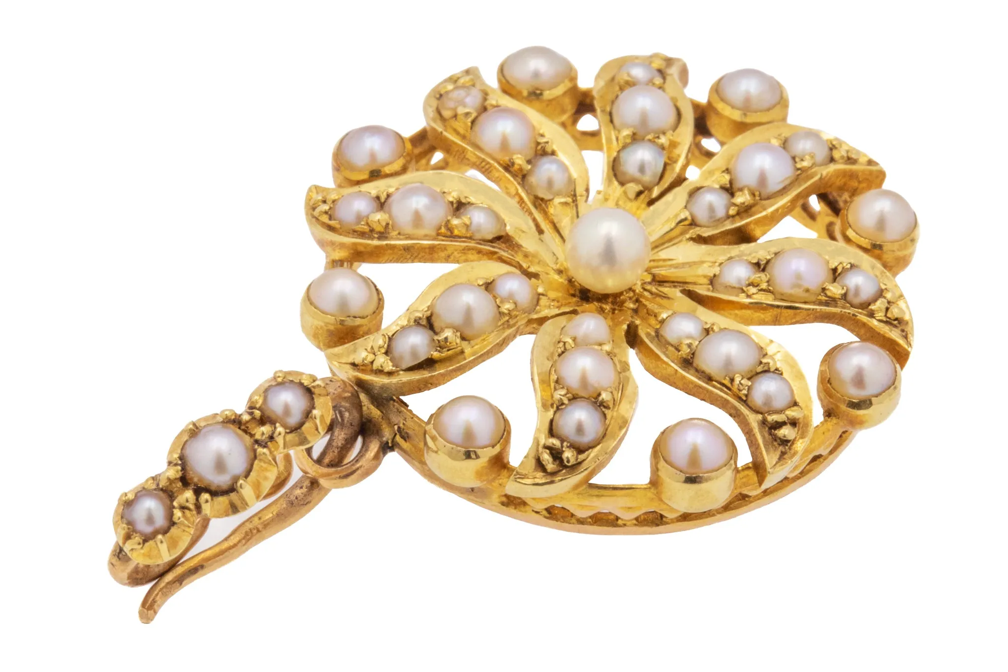 Antique 15ct Gold Pearl Flower Pendant