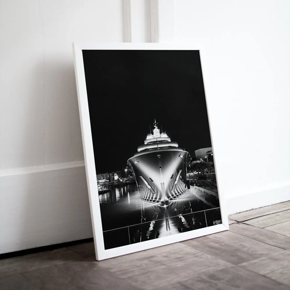 Black & White Yacht Poster PRINTABLE WALL ART, Luxury Fashion Poster, Sailing Poster, Success Poster, Monte Carlo Poster, Glam Wall Art, Luxury Aesthetic