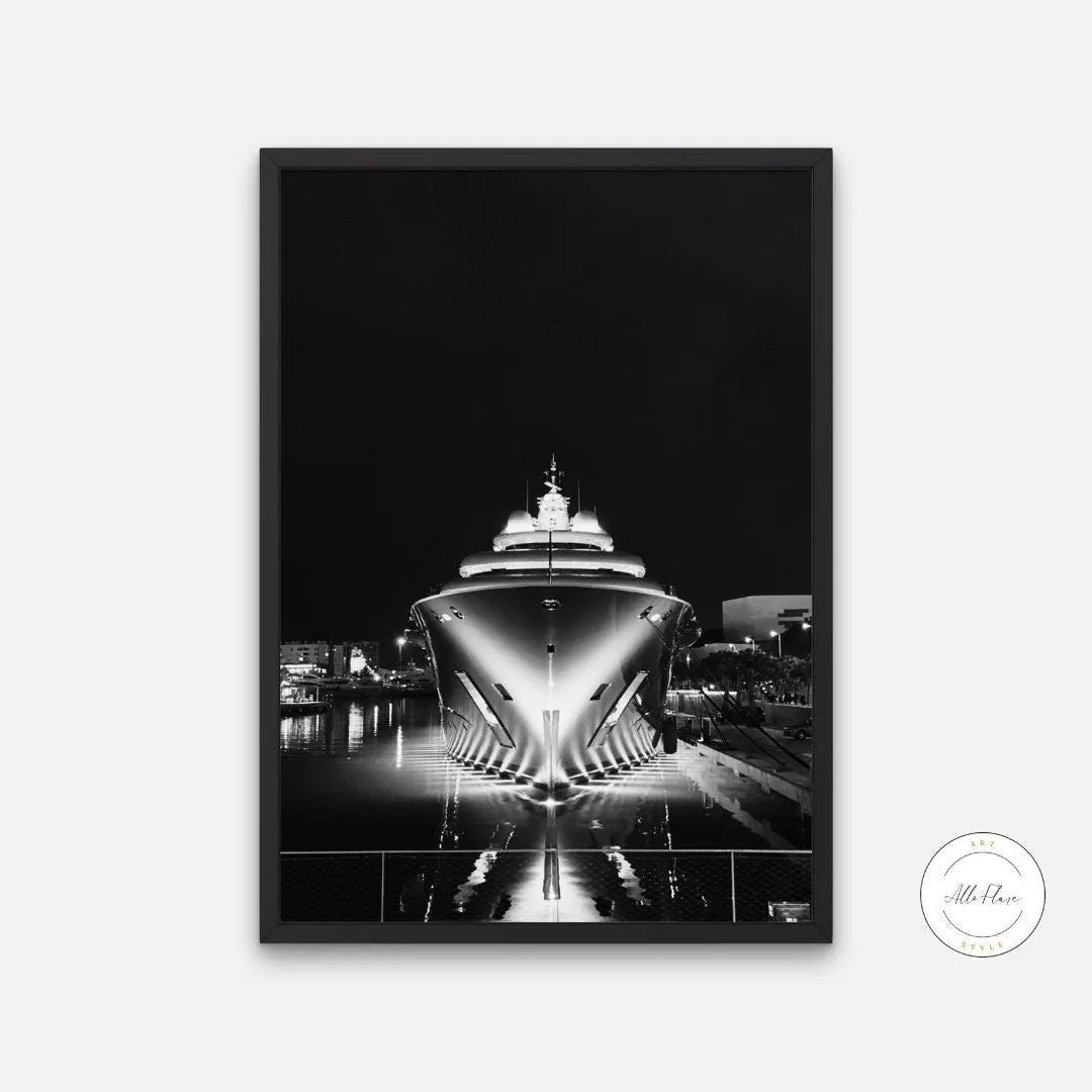 Black & White Yacht Poster PRINTABLE WALL ART, Luxury Fashion Poster, Sailing Poster, Success Poster, Monte Carlo Poster, Glam Wall Art, Luxury Aesthetic