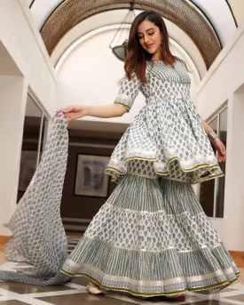 Blue Ciara Handblock Sharara Set