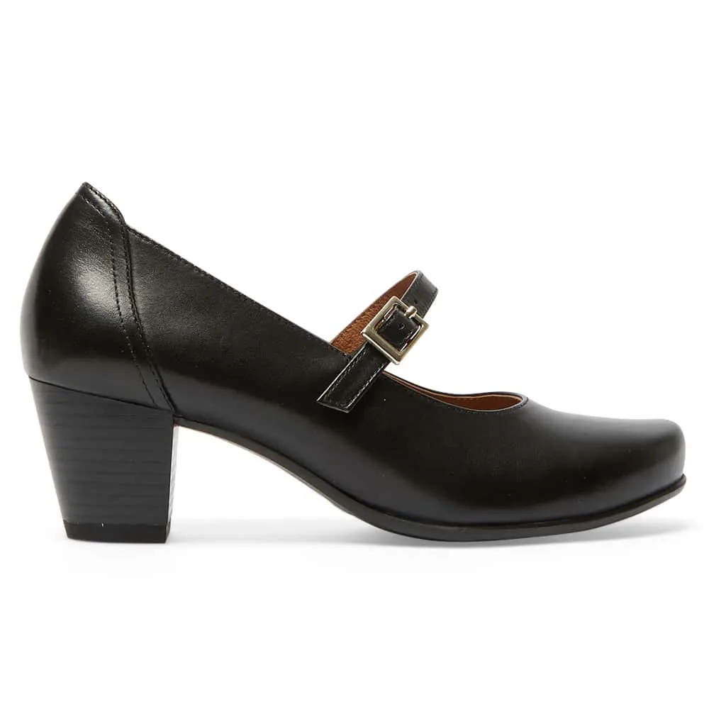 Casino Heel in Black Leather
