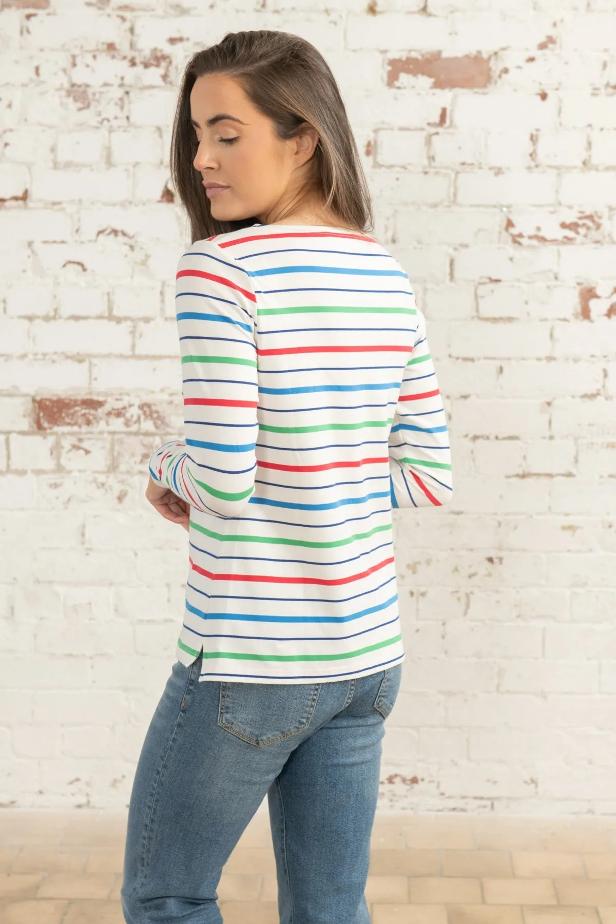 Causeway Breton Top - Seagrass Blue Poppy Stripe