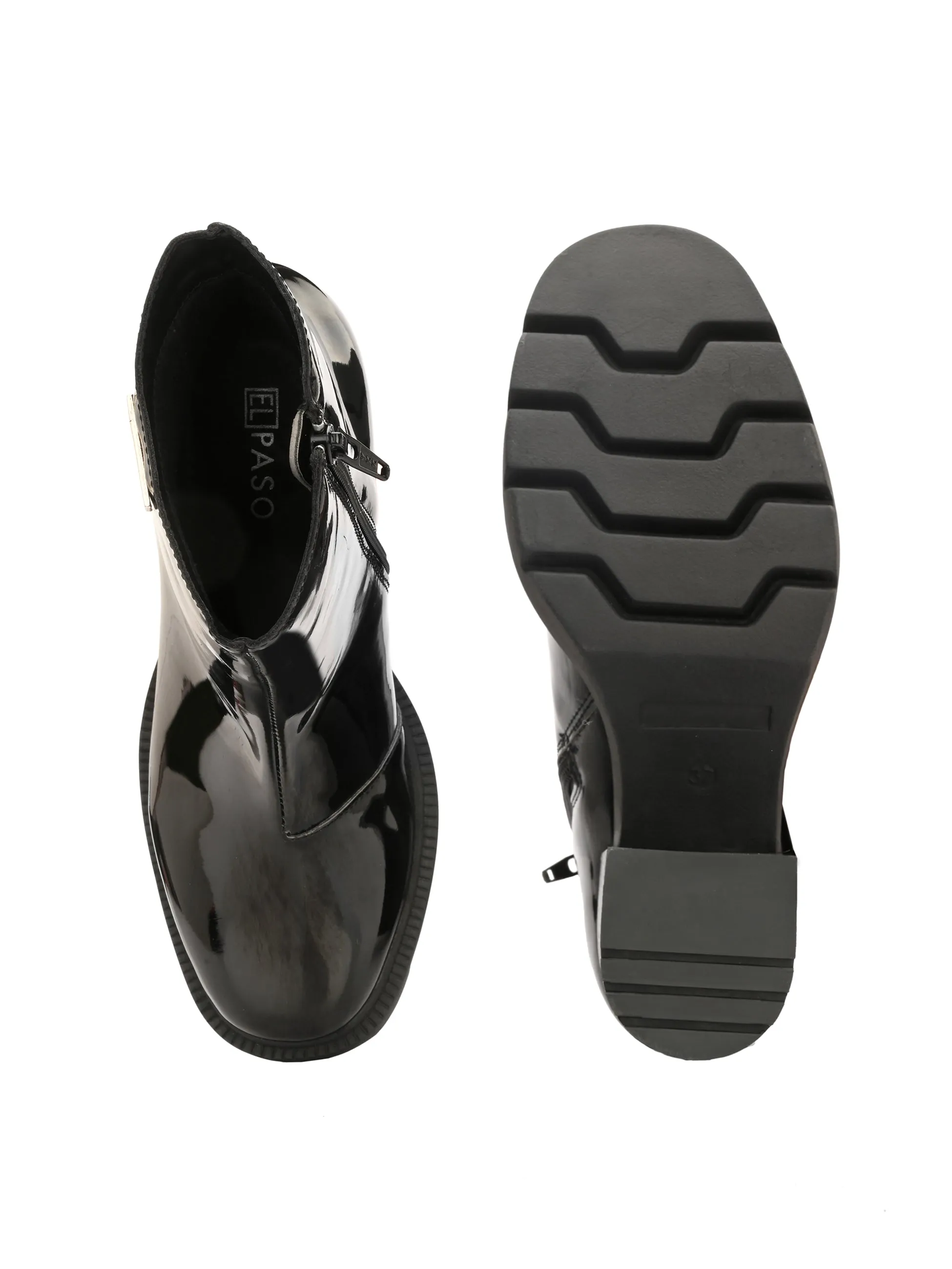 Chic Black Patent Leather Ankle Boot For Women
