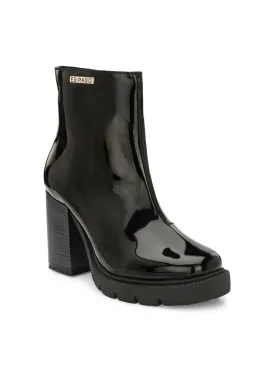 Chic Black Patent Leather Ankle Boot For Women
