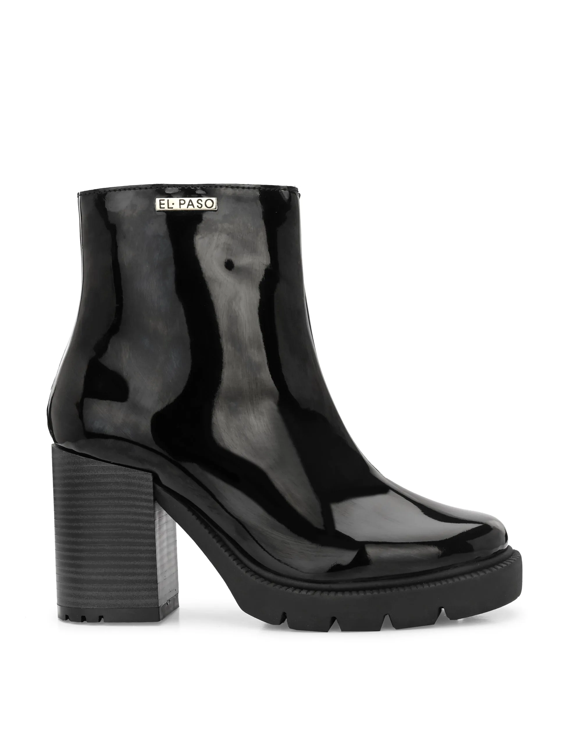 Chic Black Patent Leather Ankle Boot For Women