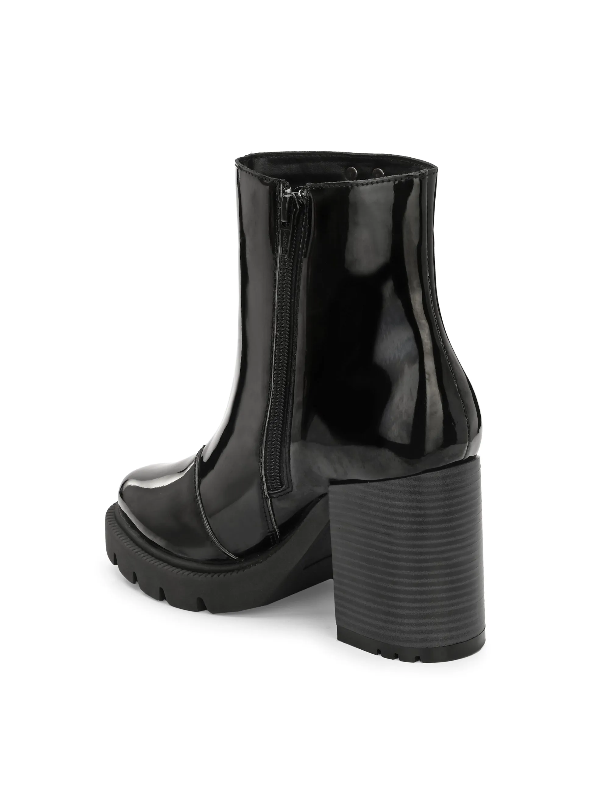 Chic Black Patent Leather Ankle Boot For Women