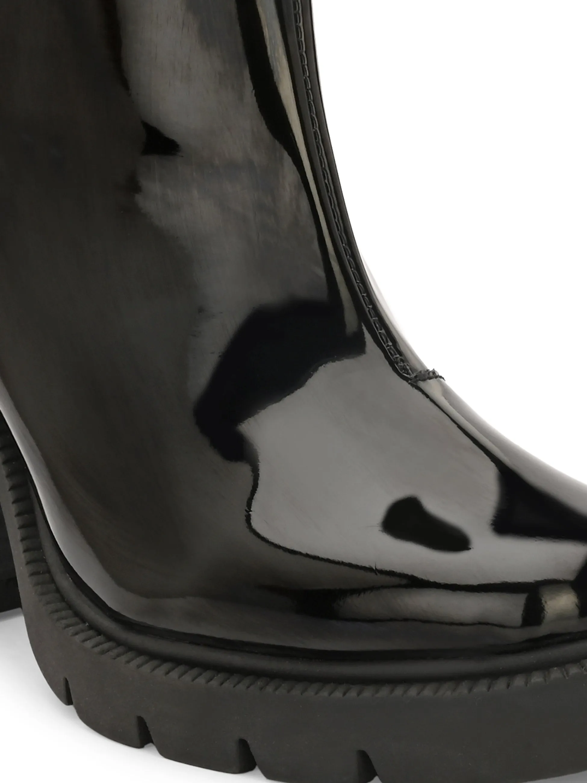 Chic Black Patent Leather Ankle Boot For Women
