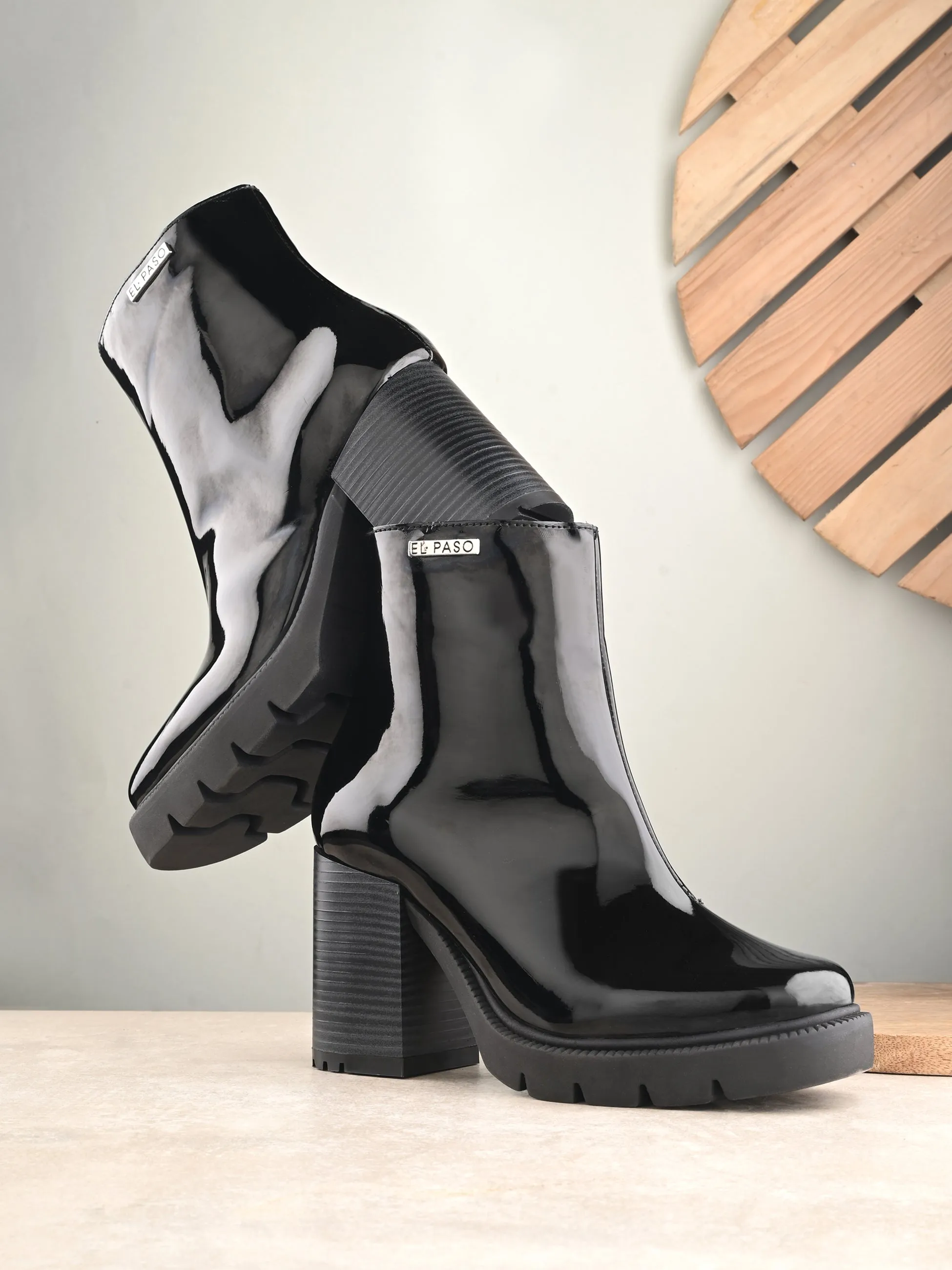 Chic Black Patent Leather Ankle Boot For Women