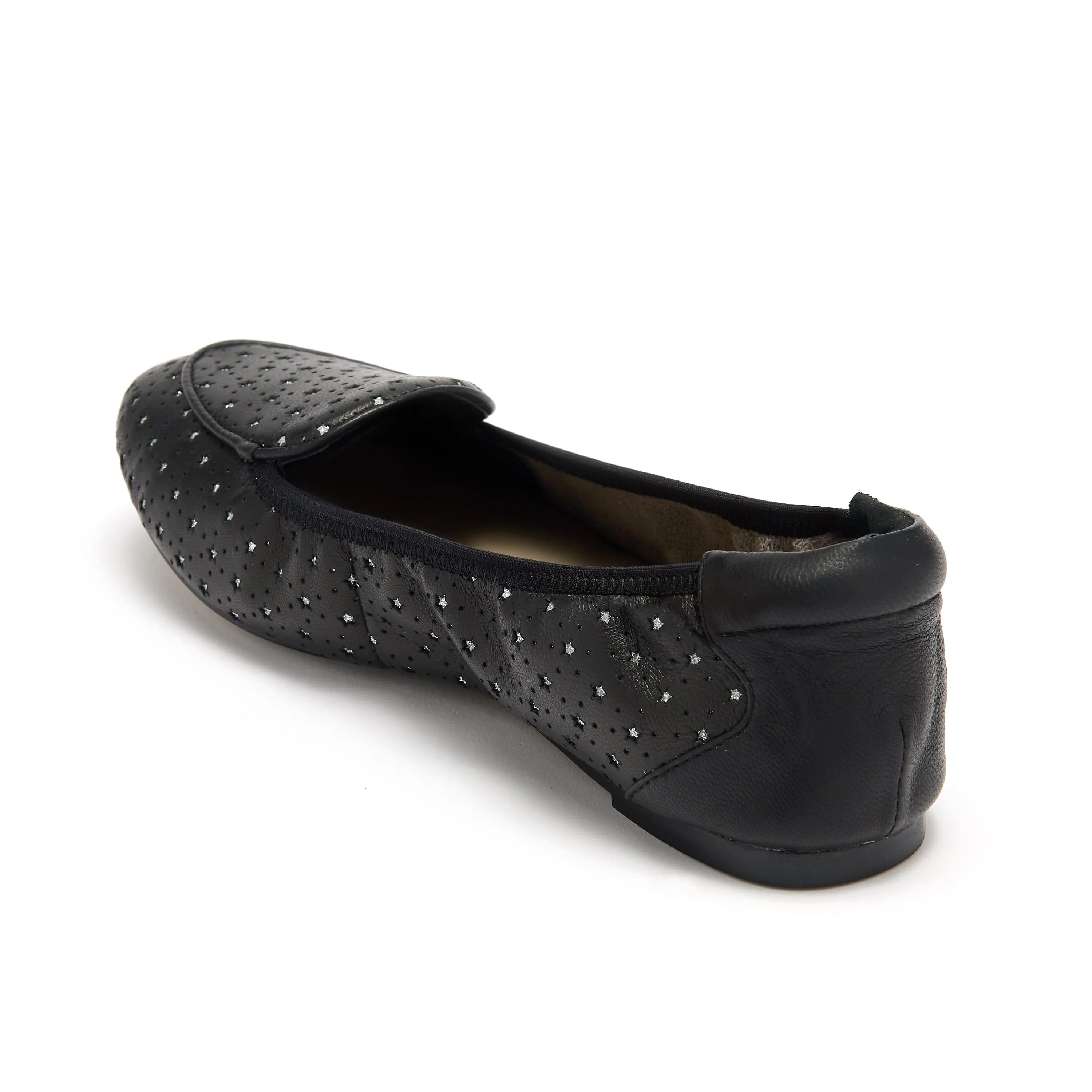 Clapham - Black Leather Flats with Silver Stars