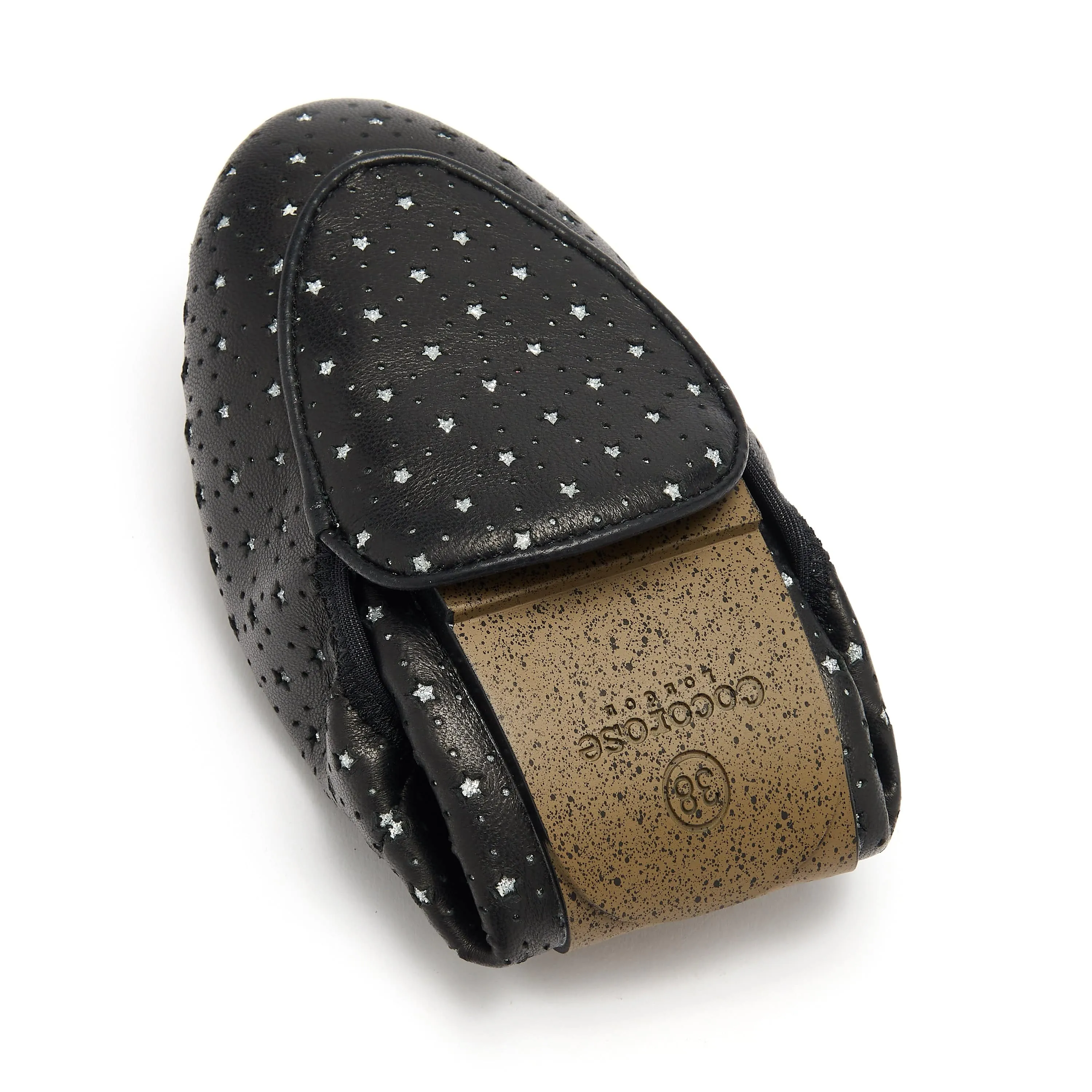 Clapham - Black Leather Flats with Silver Stars