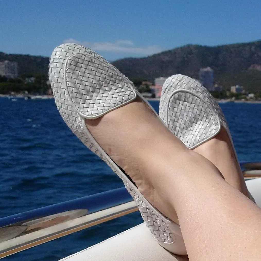 Clapham - White Woven Leather Loafers