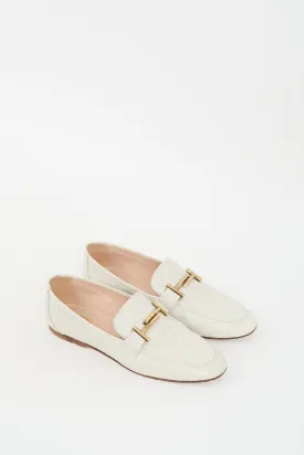 Cream Embossed Leather Double T Loafer