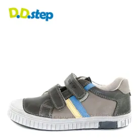 D.D. Step big kid boy shoes grey with yellow and blue stripe size US 13-4