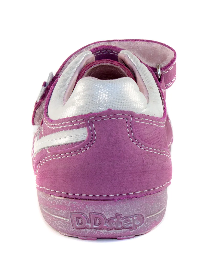 D.D. Step little kid girl double strap shoes dark pink with flower size US 8.5-12