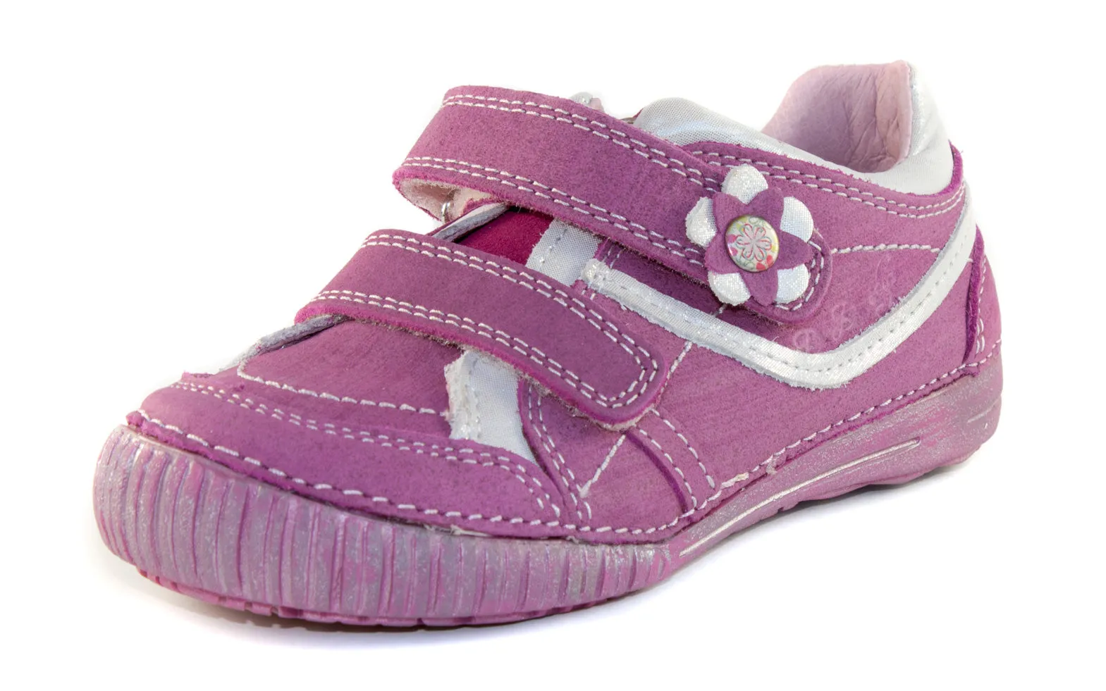 D.D. Step little kid girl double strap shoes dark pink with flower size US 8.5-12