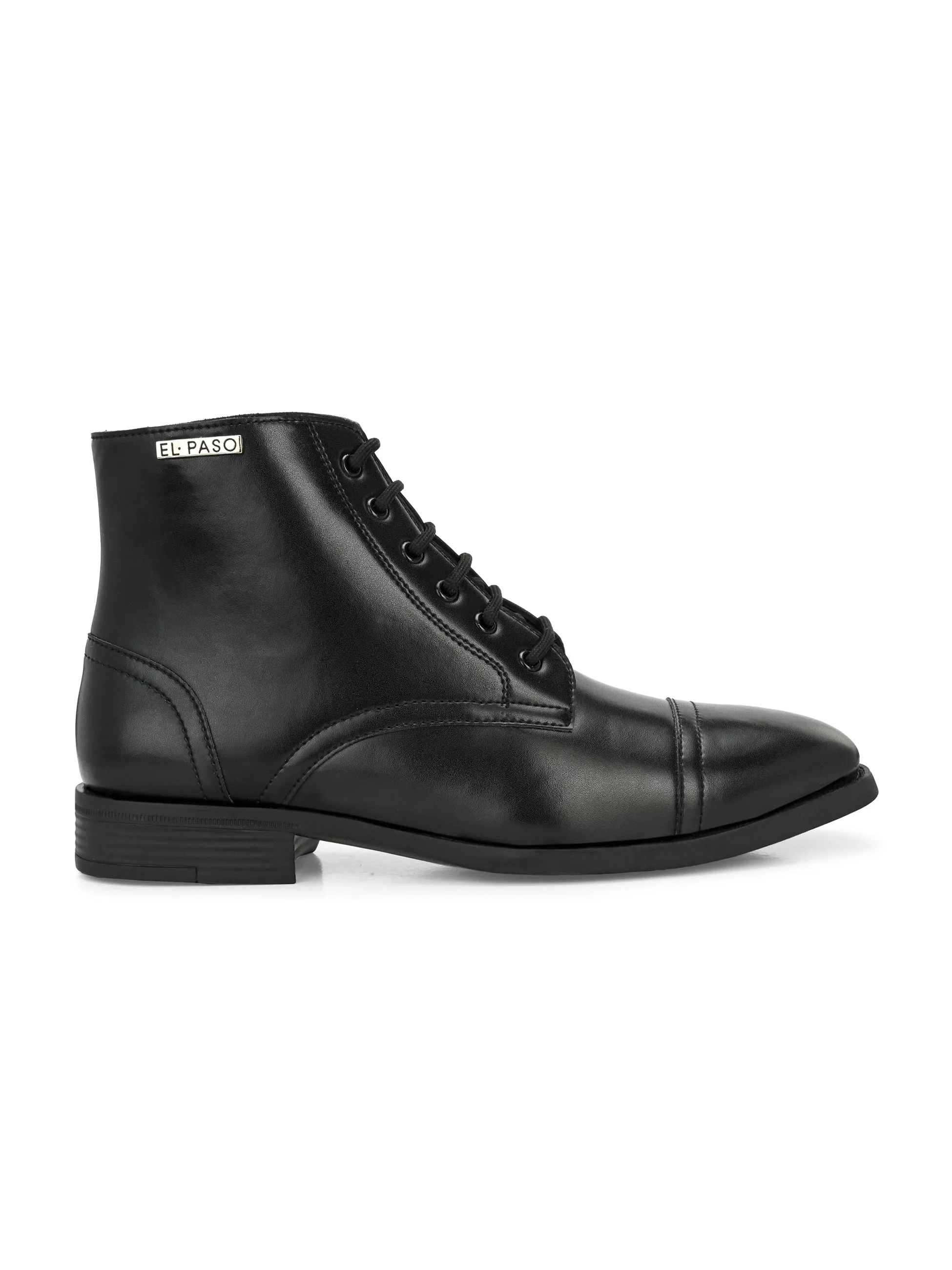EL PASO Men Black Faux Leather Formal Lace UP Boots