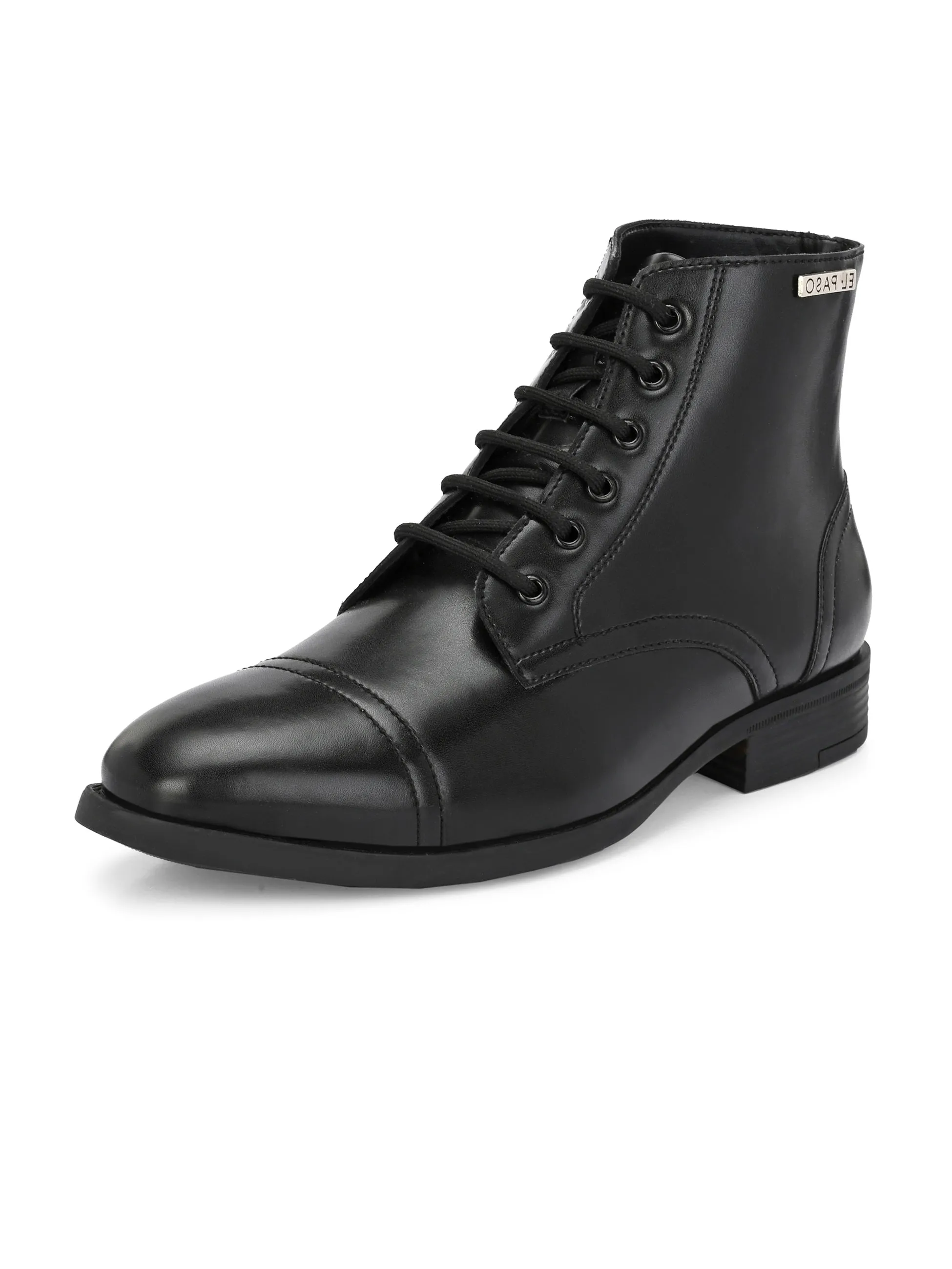 EL PASO Men Black Faux Leather Formal Lace UP Boots