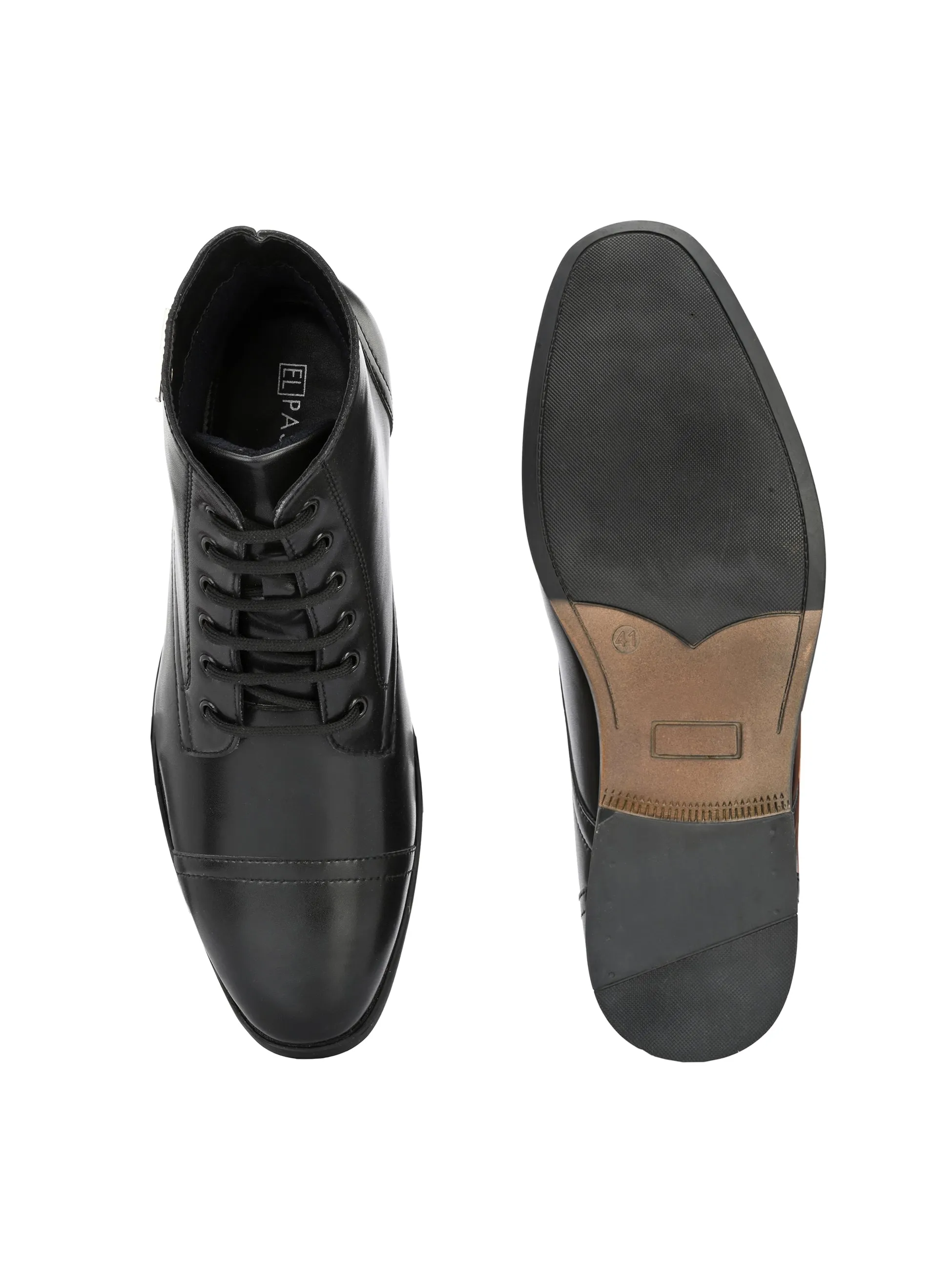 EL PASO Men Black Faux Leather Formal Lace UP Boots