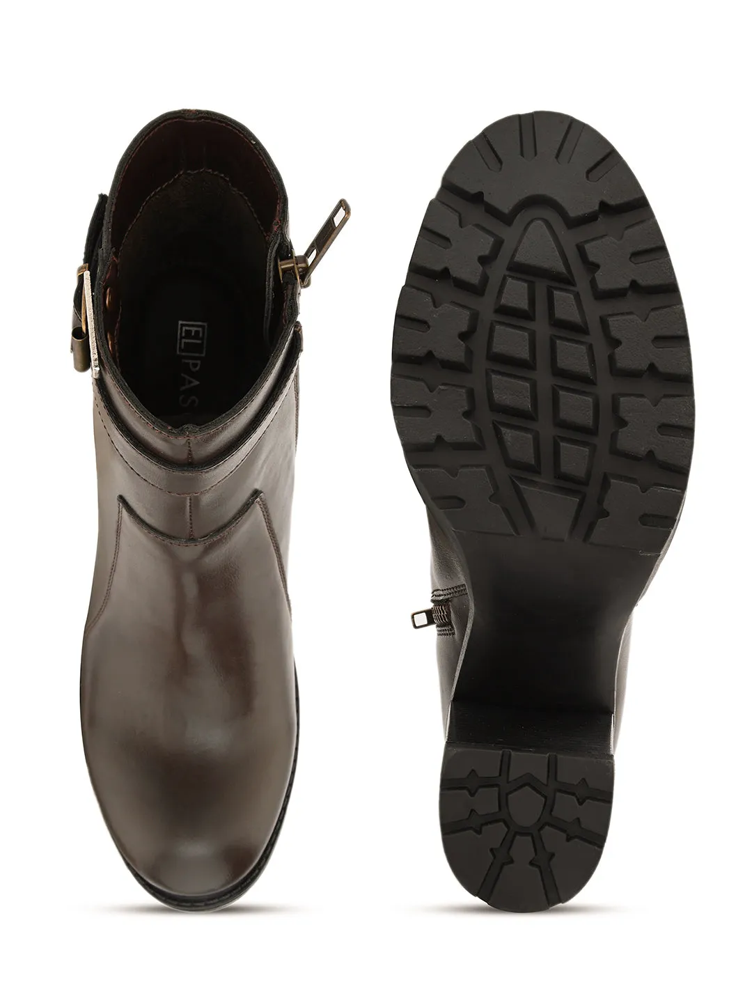 Elegant Mocha Leather Ankle Boot For Women