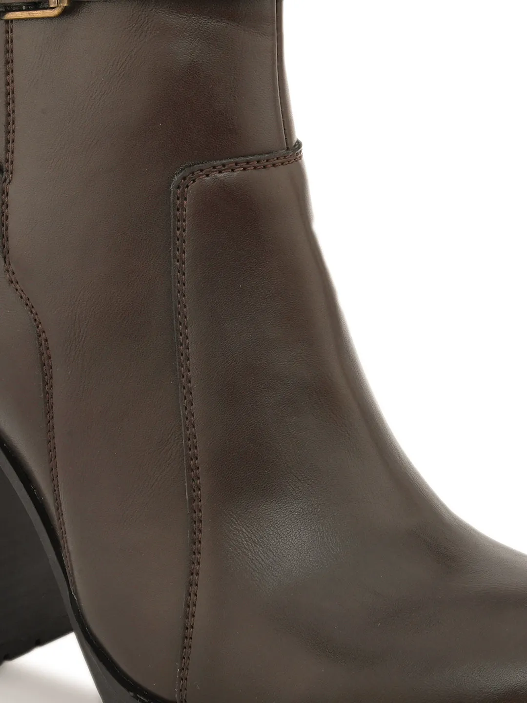 Elegant Mocha Leather Ankle Boot For Women