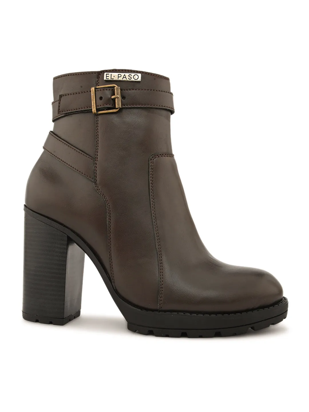 Elegant Mocha Leather Ankle Boot For Women