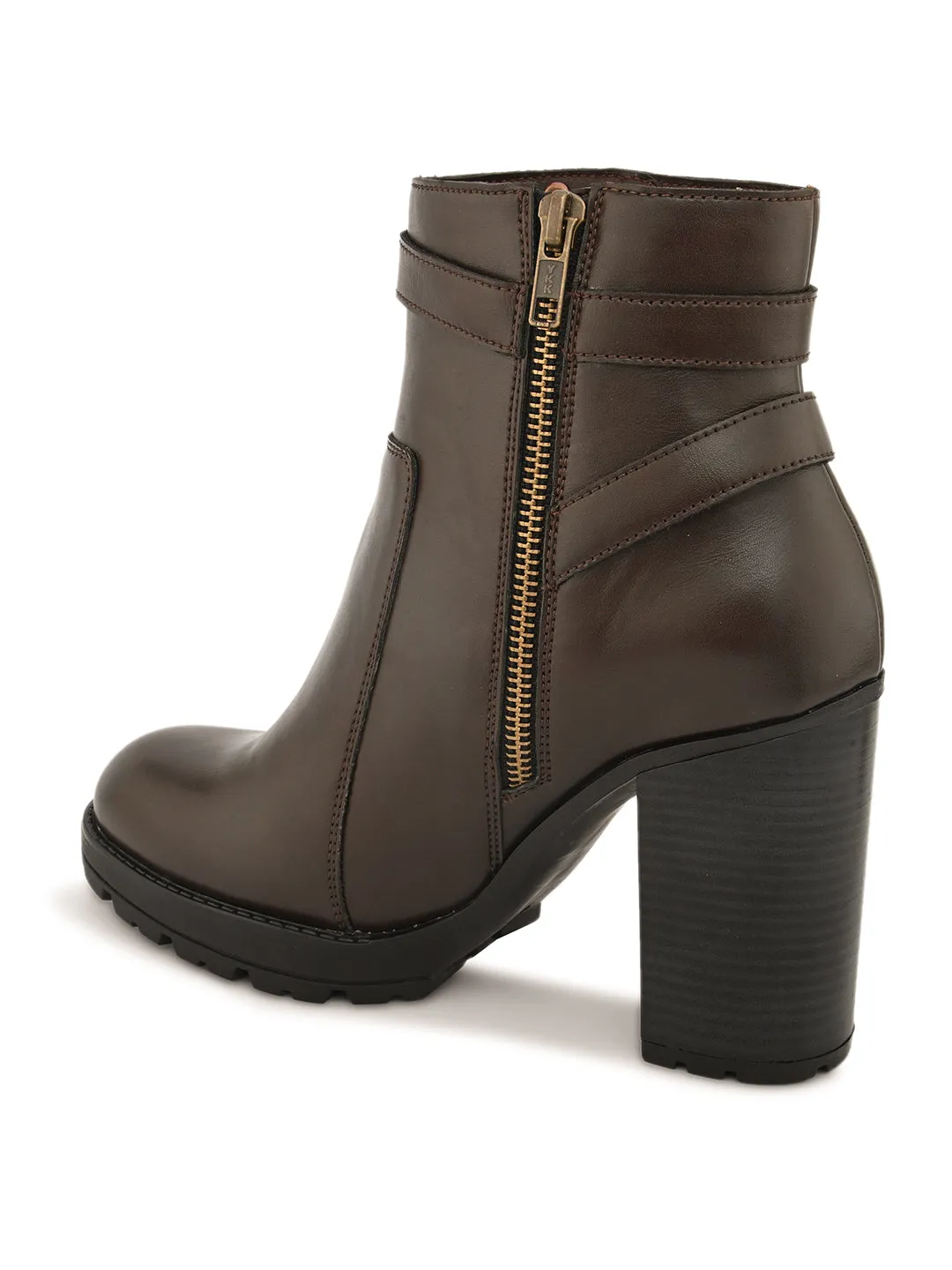 Elegant Mocha Leather Ankle Boot For Women