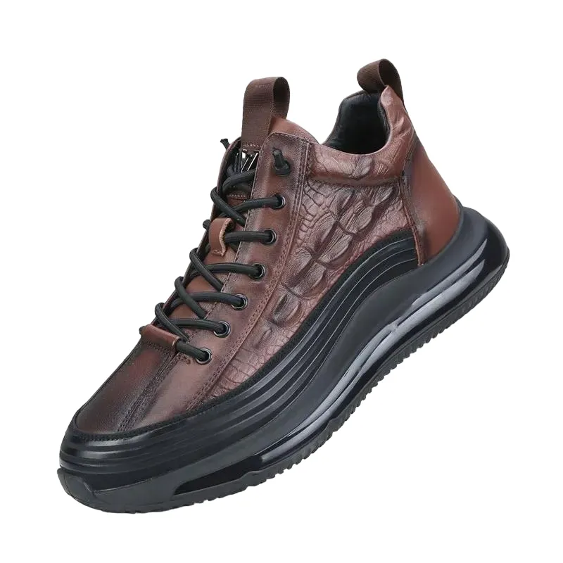 Embossed Croc Texture Platform Sneakers For Men