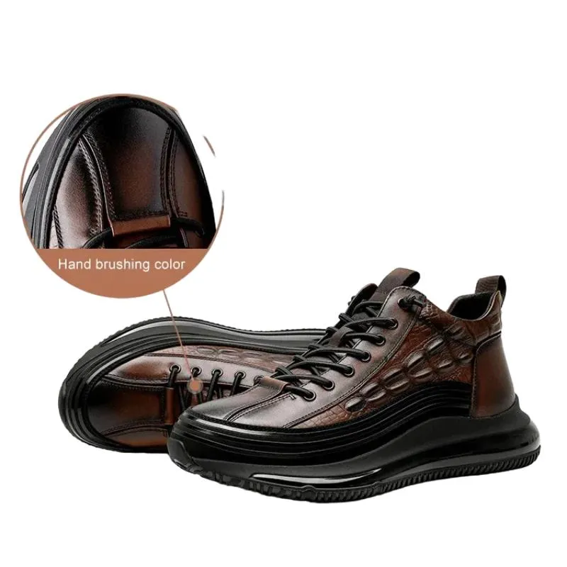 Embossed Croc Texture Platform Sneakers For Men