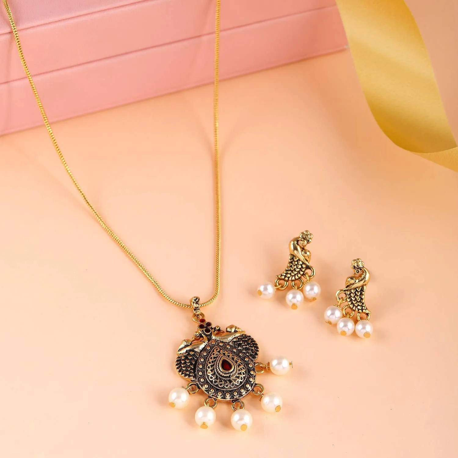 Estele 24 kt gold plated Peacock Jewellery Set for women