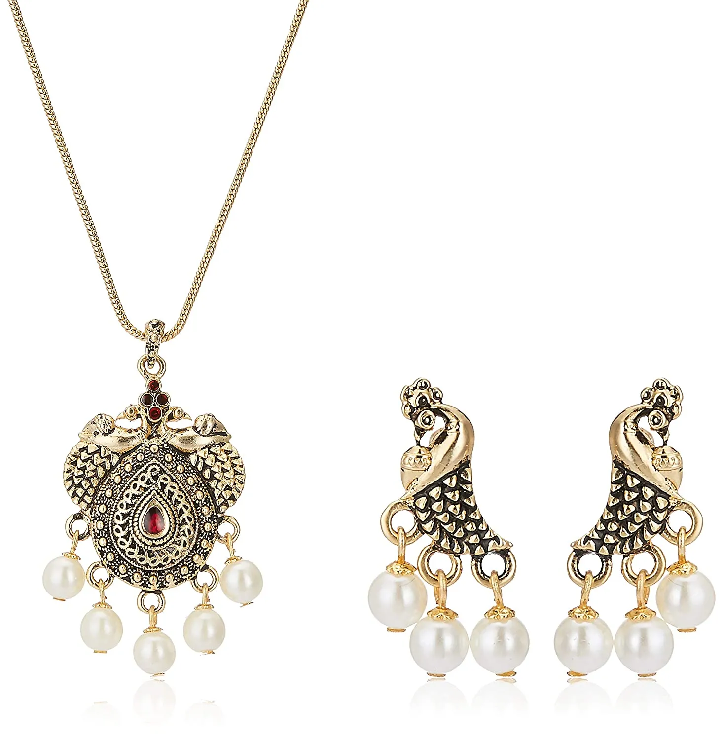 Estele 24 kt gold plated Peacock Jewellery Set for women